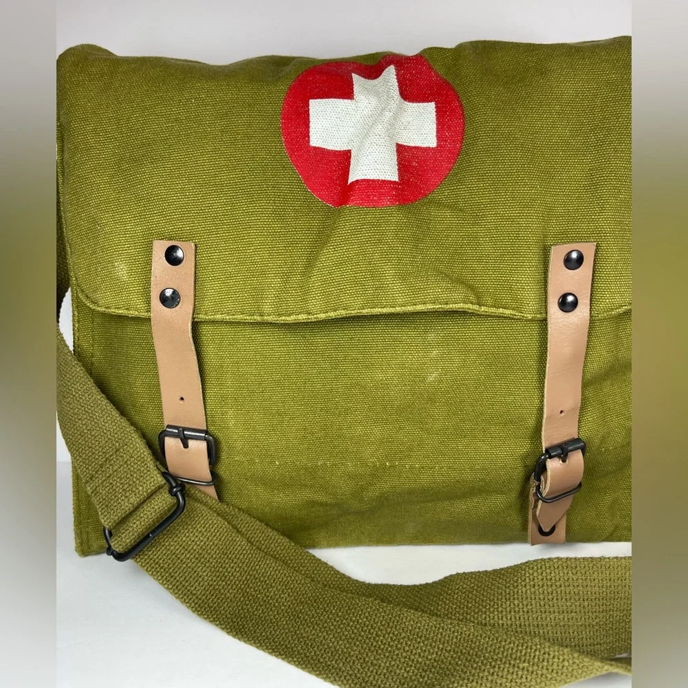 Military vintage-style canvas medic crossbody messenger bag